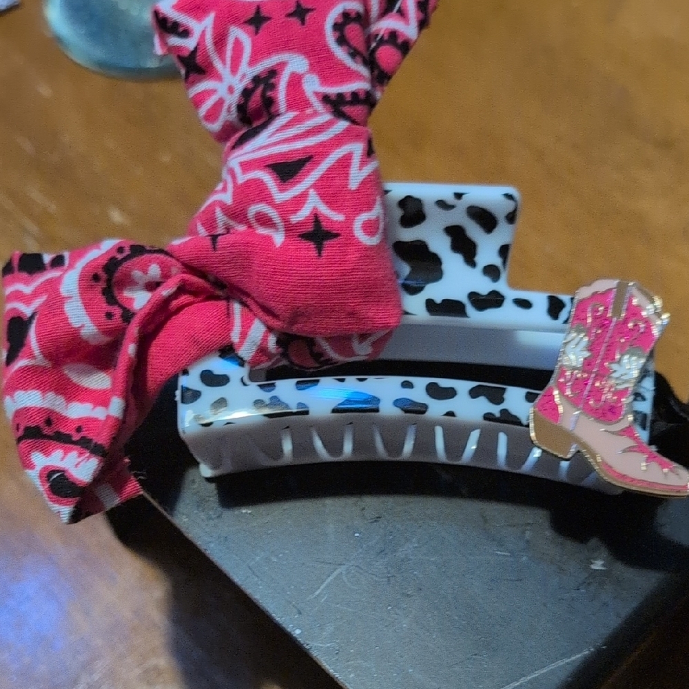Leopard Print Hair Clip with Red Bandana Bow